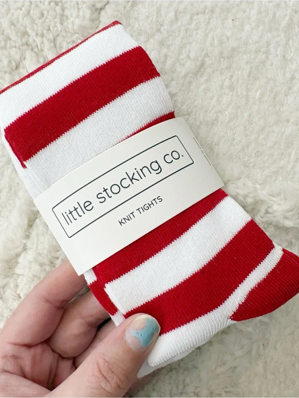 NWT Little Stocking Co. Red & White Knit Tights Peppermint Stripe 6-12 months